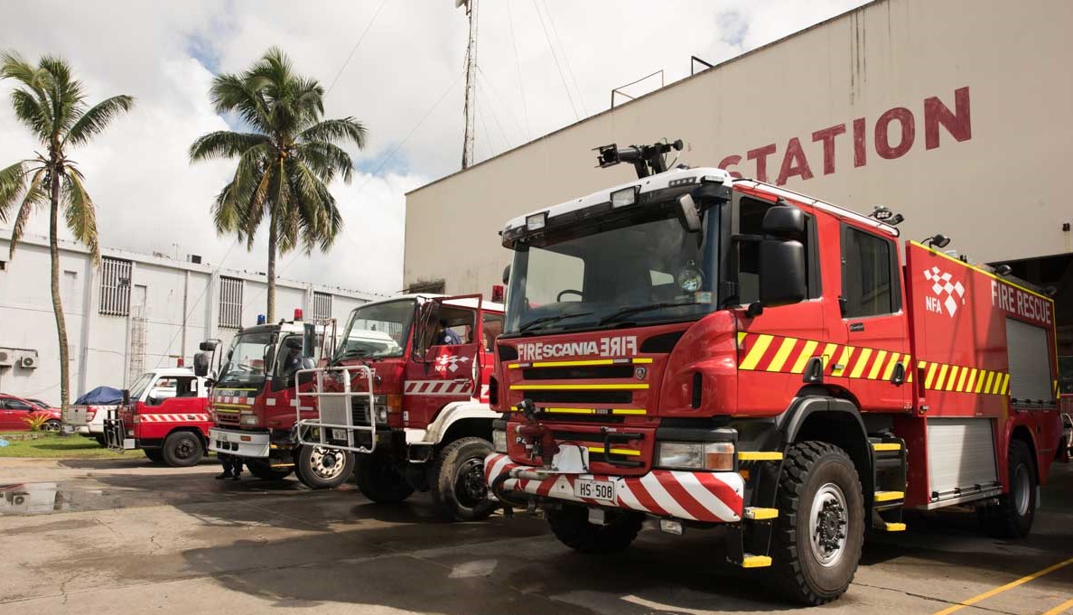 Fiji NFA fire station and fire truck